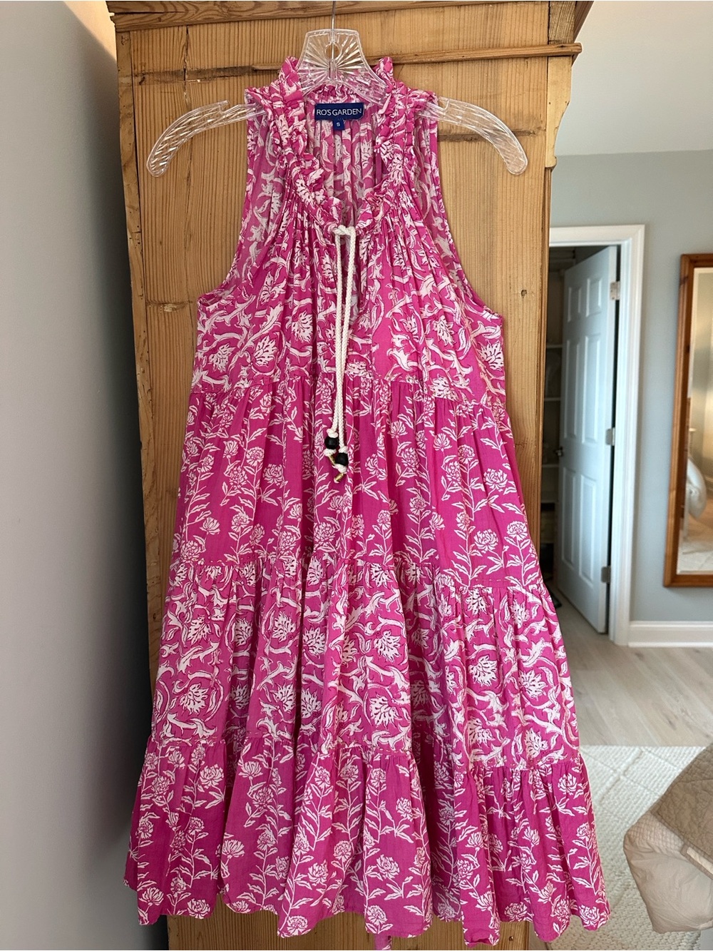 Ros Garden Hot Pink Floral Tie-Neck Mini Dress - Picture 6 of 11
